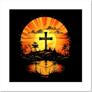 Christian Cross vintage Sunrise Posters and Art